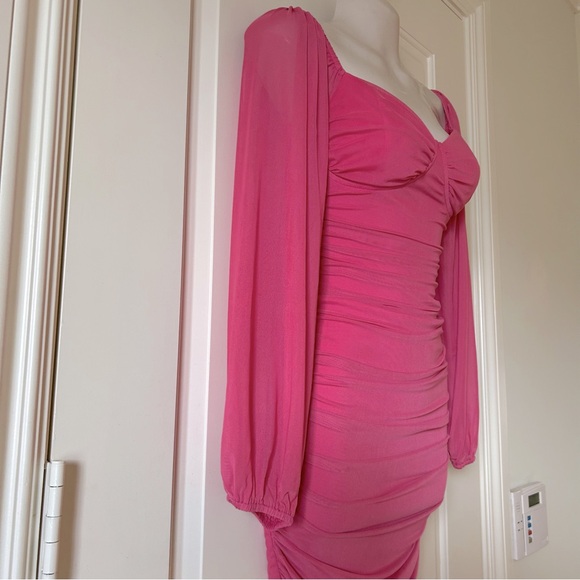 AREA STARS Pink Sweetheart Sheer Long Sleeve Rushed Mesh Dress Size S, NWT - Picture 4 of 10